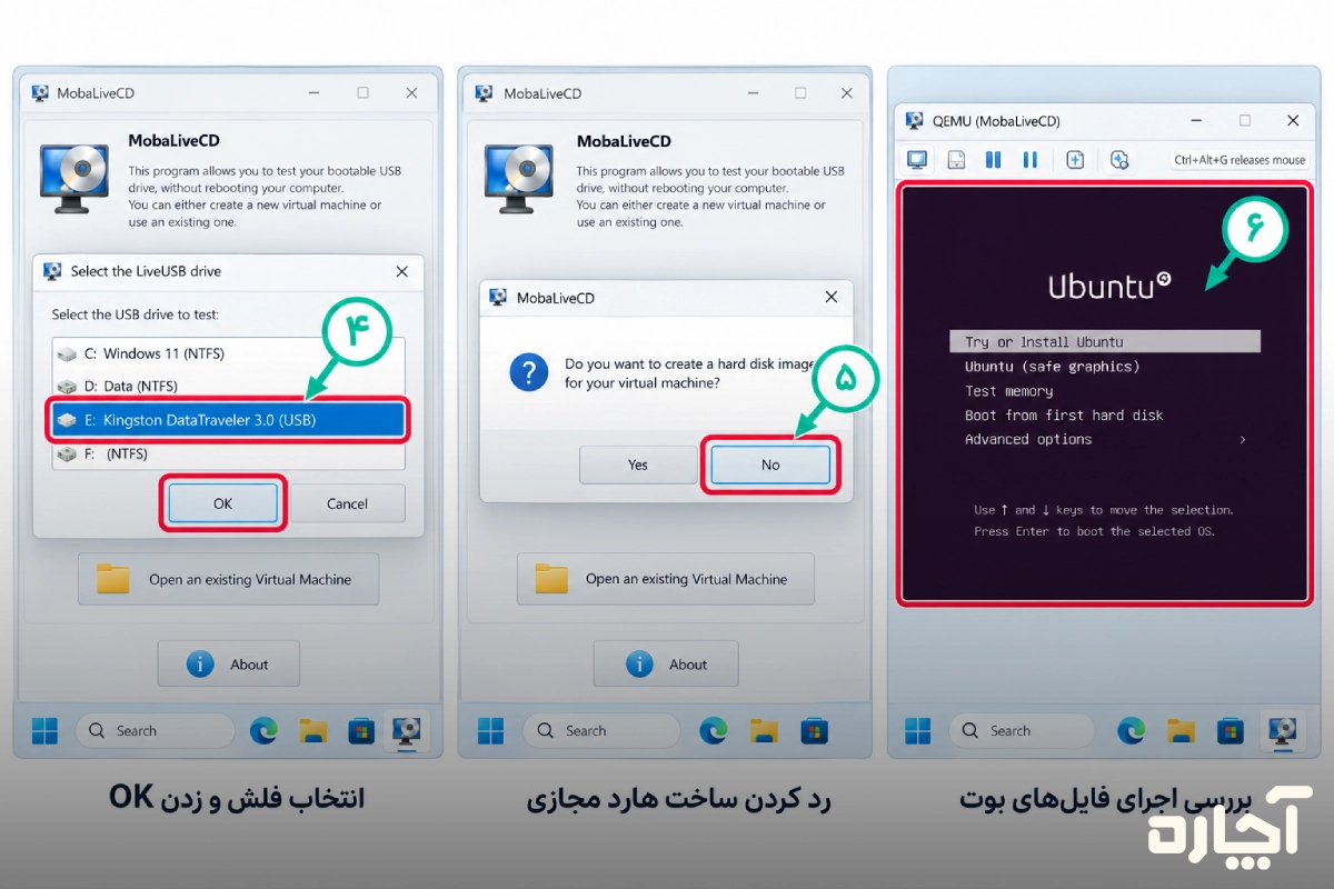 بررسی فلش بوتیبل با نرم‌افزار MobaLiveCD مرحله دوم