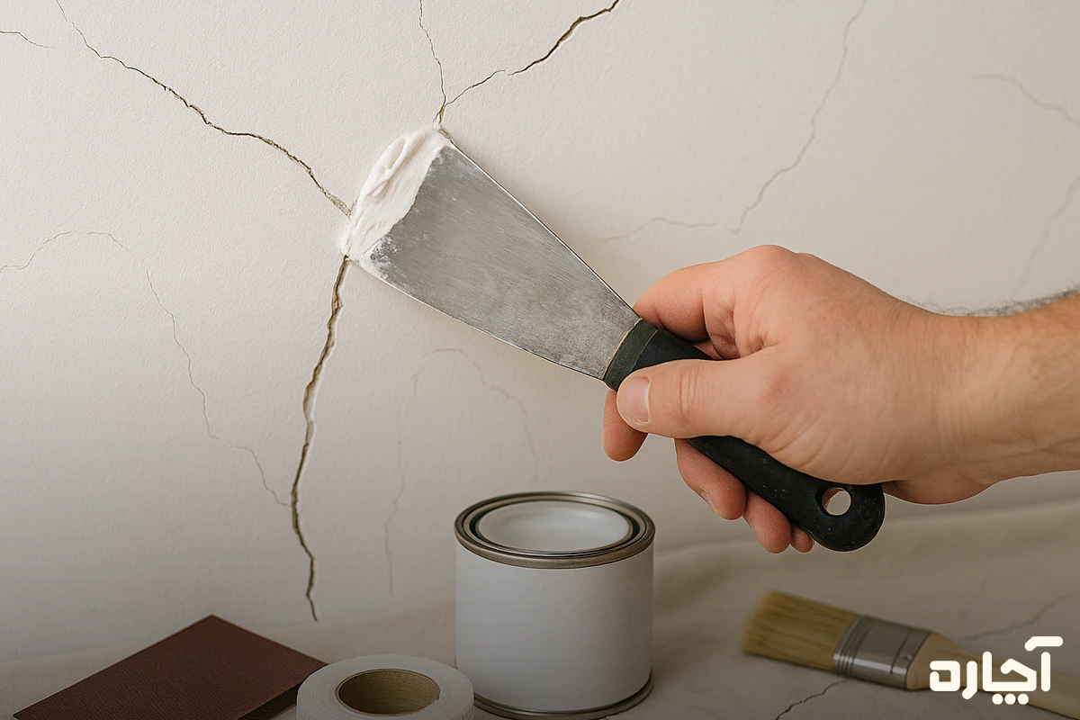 1. ترمیم ترک و درز برای زیرسازی دیوار قبل از رنگ