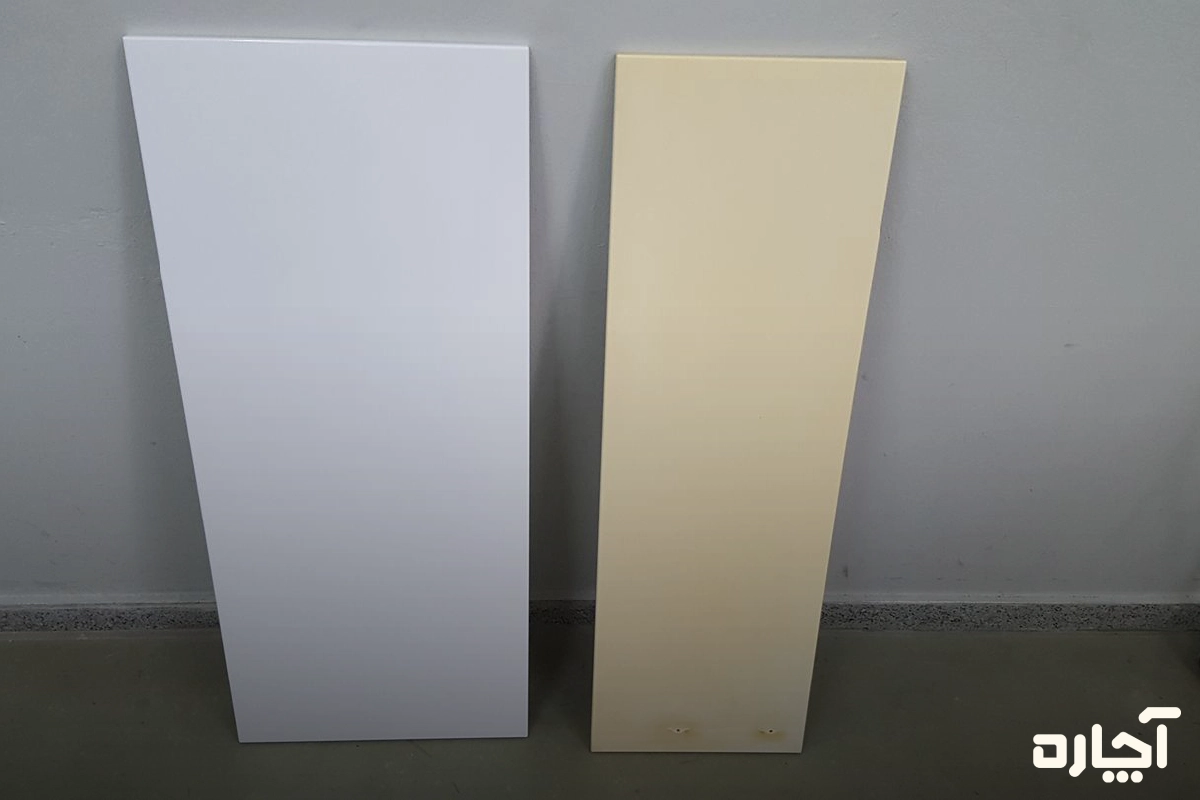 رفع زردی کابینت هایگلاس به دلیل فرسودگی متریال در طول سالها