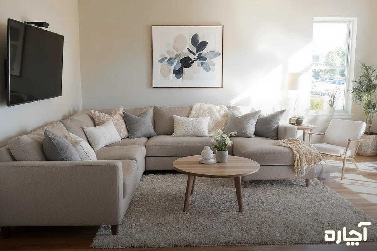 انتخاب شکل فرش متناسب با فضای مربع در نحوه چیدمان پذیرایی مربع